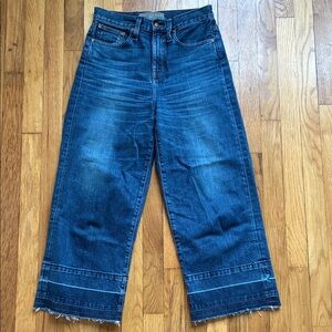 Point Sur Denim Wide Leg Jeans 26 High Rise Crop Ankle Raw Hem Cotton J Crew